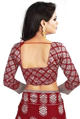 Maroon woven cotton silk saree with blouse 5