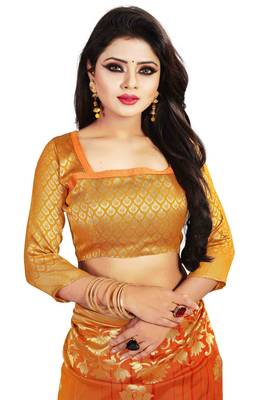 Orange woven cotton silk saree with blouse 5