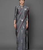 Grey woven cotton silk saree with blouse
