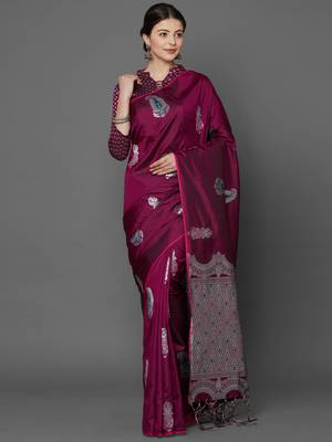 Magenta woven cotton silk saree with blouse 1