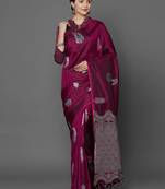 Magenta woven cotton silk saree with blouse