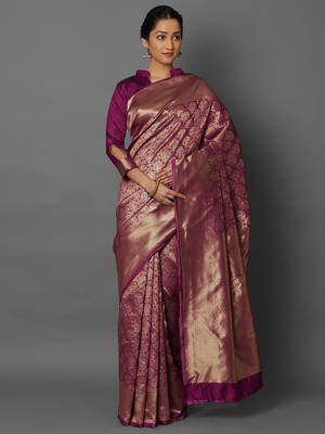 Magenta woven cotton silk saree with blouse 1