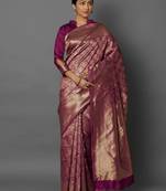 Magenta woven cotton silk saree with blouse