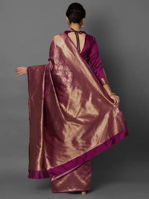 Magenta woven cotton silk saree with blouse 4