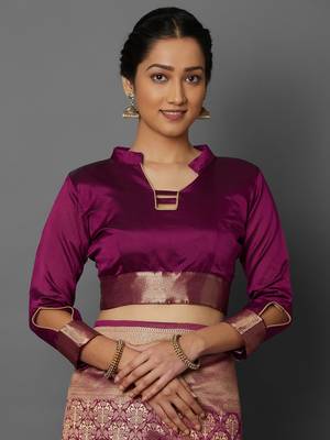 Magenta woven cotton silk saree with blouse 5