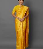 Yellow woven cotton silk saree with blouse