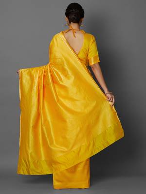 Yellow woven cotton silk saree with blouse 3