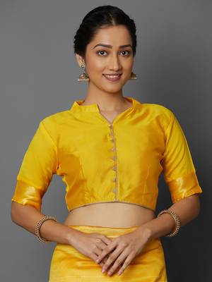 Yellow woven cotton silk saree with blouse 5