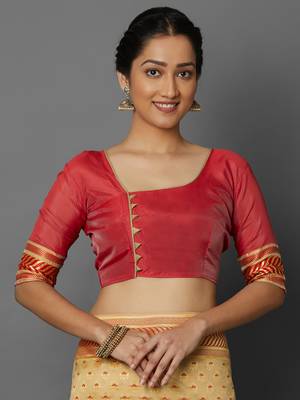 Yellow woven cotton silk saree with blouse 5