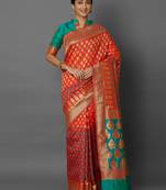 Orange woven cotton silk saree with blouse