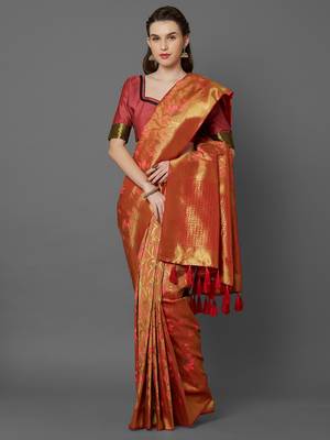 Mustard woven cotton silk saree with blouse 2