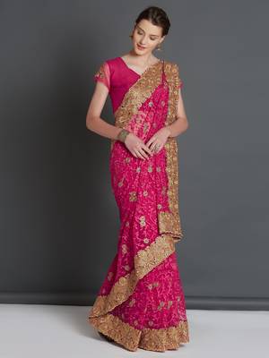 Pink woven cotton silk saree with blouse 1