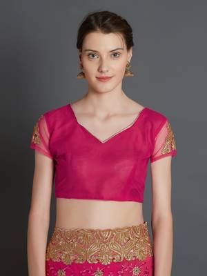 Pink woven cotton silk saree with blouse 5