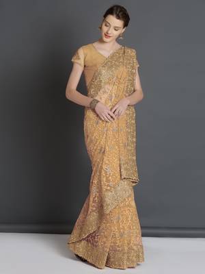 Beige woven cotton silk saree with blouse 2