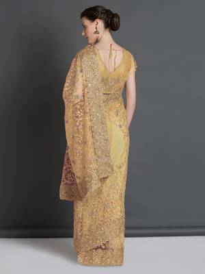 Beige woven cotton silk saree with blouse 4