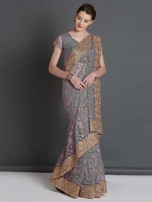 Grey woven cotton silk saree with blouse 2