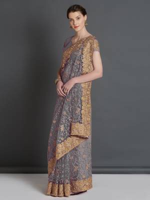 Grey woven cotton silk saree with blouse 3