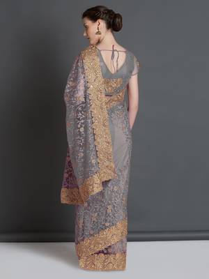 Grey woven cotton silk saree with blouse 4