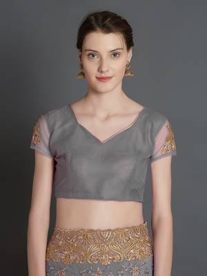 Grey woven cotton silk saree with blouse 5