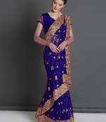 Blue woven cotton silk saree with blouse