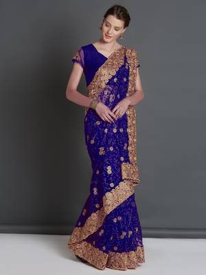 Blue woven cotton silk saree with blouse 2