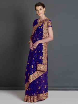 Blue woven cotton silk saree with blouse 3
