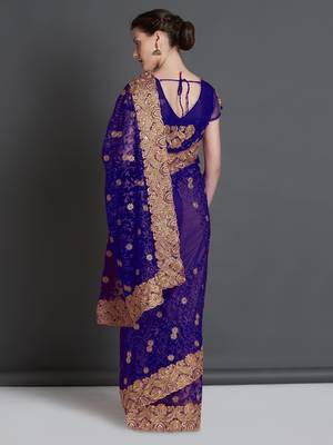 Blue woven cotton silk saree with blouse 4