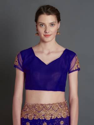 Blue woven cotton silk saree with blouse 5