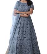 Grey Thread Embroidery Net Salwar