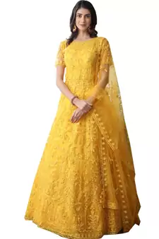 Yellow Thread Embroidery Net Salwar
