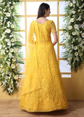Yellow Thread Embroidery Net Salwar 2