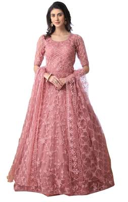 Peach Thread Embroidery Net Salwar 1