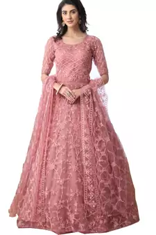 Peach Thread Embroidery Net Salwar
