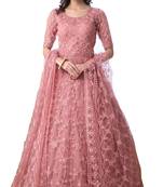 Peach Thread Embroidery Net Salwar