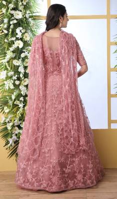 Peach Thread Embroidery Net Salwar 2