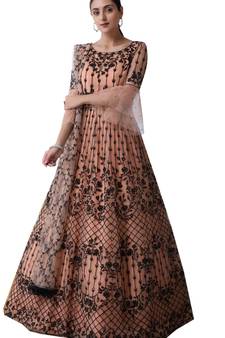 Peach Thread Embroidery Net Salwar