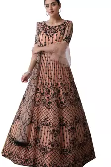 Peach Thread Embroidery Net Salwar