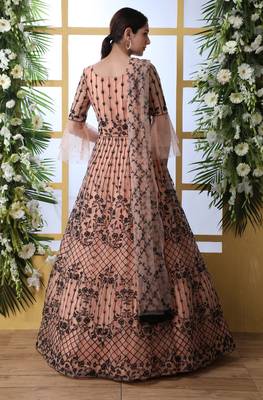 Peach Thread Embroidery Net Salwar 2