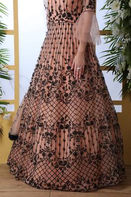 Peach Thread Embroidery Net Salwar 4