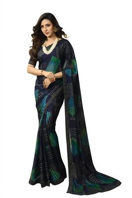 Blue printed silk saree with blouse 1
