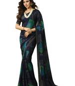 Blue printed silk saree with blouse
