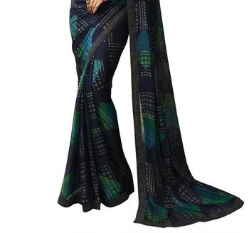 Blue printed silk saree with blouse 3