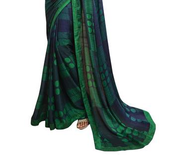 Blue printed silk saree with blouse 3