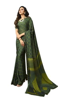 Green printed silk saree with blouse 1