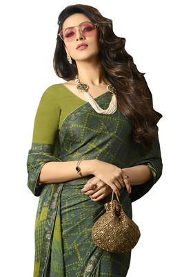 Green printed silk saree with blouse 2