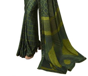 Green printed silk saree with blouse 3