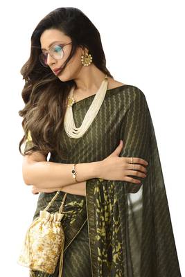 Mehendi printed silk saree with blouse 2