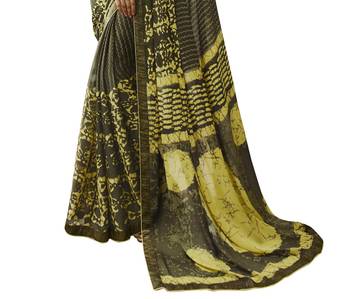 Mehendi printed silk saree with blouse 3