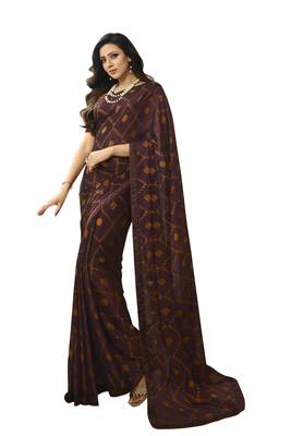 Maroon printed silk saree with blouse 1
