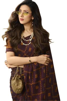 Maroon printed silk saree with blouse 2